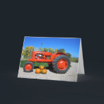 Allis Chalmers Tractor and Pumpkins Greeting Card<br><div class="desc">1955 WD45 Allis Chalmers Tractor- Autumn Accent Pillow
This vintage tractor is a 1955 WD45 Allis Chalmers show with 3 pumpkins on a pillow for your tractor lover to snuggle up to.</div>