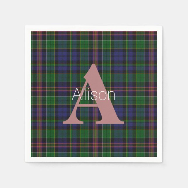 Allison Clan Plaid Monogram Paper Napkins (Front)