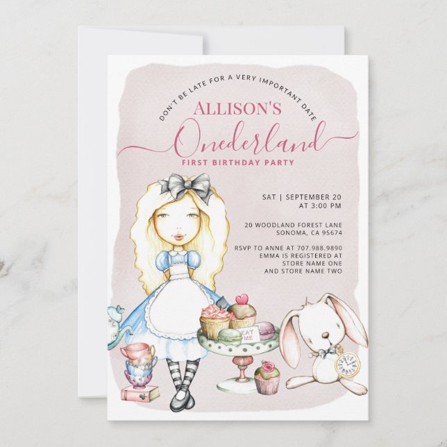 Allison's Onederland Tea Party Girl's 1st Birthday Invitation (Front)