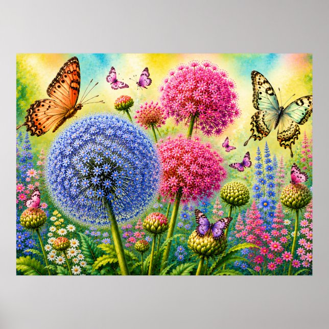 Allium and Butterflies Poster (Front)