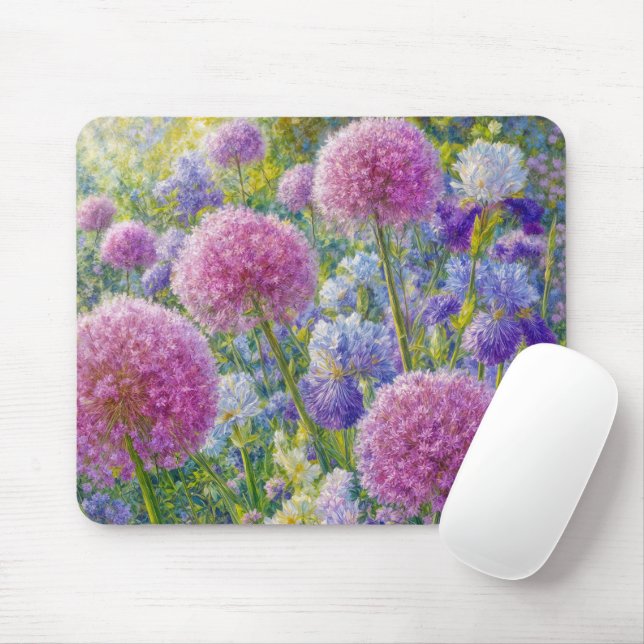 Allium and Iris Summer Garden Mouse Mat (With Mouse)