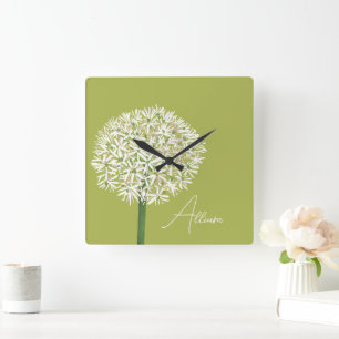 Allium Flower Botanical Art Elegant Flora Square Wall Clock