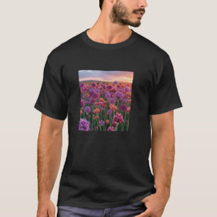 Allium Flower Field Beautiful Sunset Colourful Gra T-Shirt