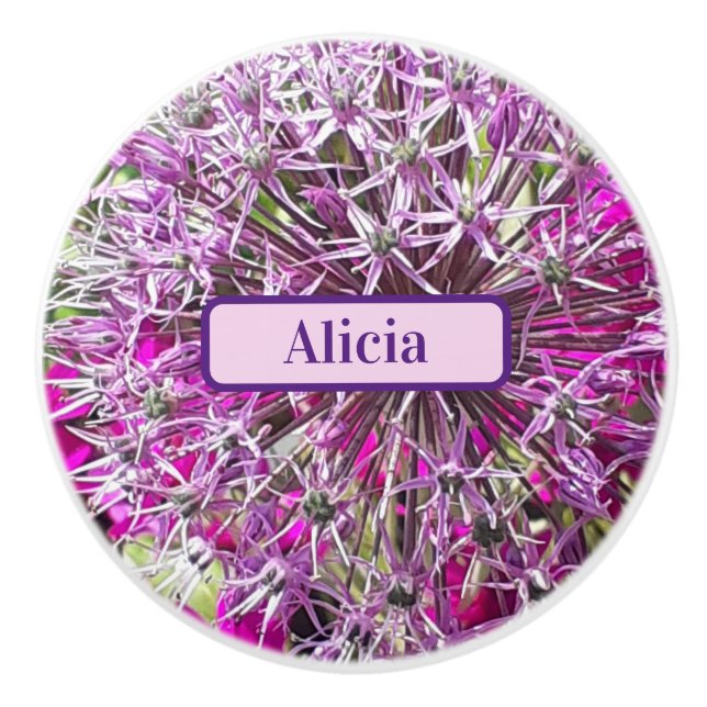 Allium & Summer Flowers Personalised Ceramic Knob (Front)