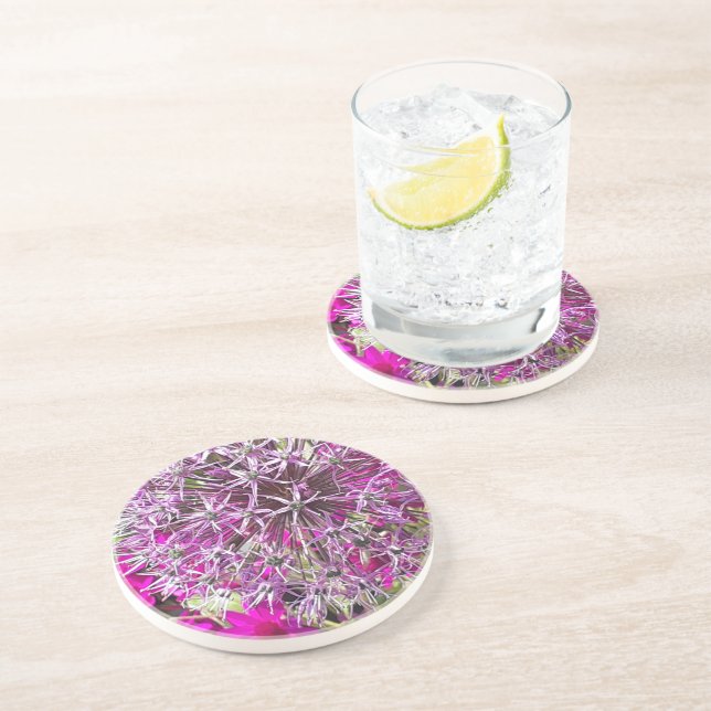 Allium & Summer Flowers Sandstone Coaster (Side)