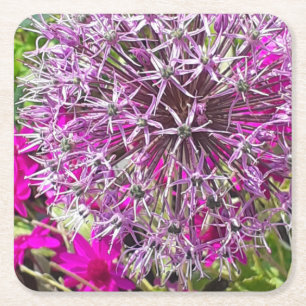 Allium & Summer Flowers Square Paper Coaster