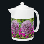 Allium & Summer Flowers Tea Pot<br><div class="desc">Now that the summer is here it is wonderful to see the gardens full of colorful flowers once more. In this marvellous floral photo design a glorious purple allium is in full bloom surround by vivid shocking pink daisies.</div>