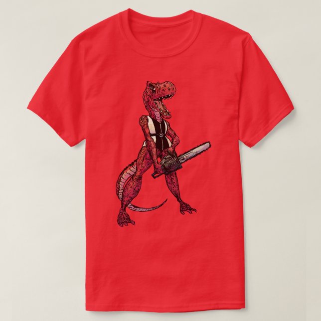 Allosaurus with a Chainsaw T-Shirt (Design Front)