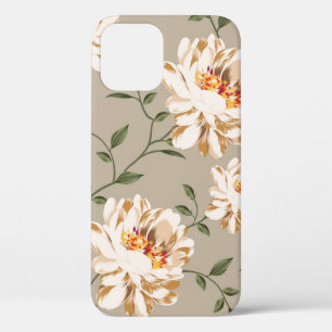 allover brown flower Pattern on blue backgroundflo iPhone 12 Case