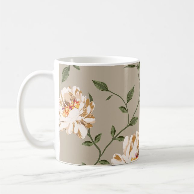 allover brown flower Pattern on blue backgroundflo Coffee Mug (Left)