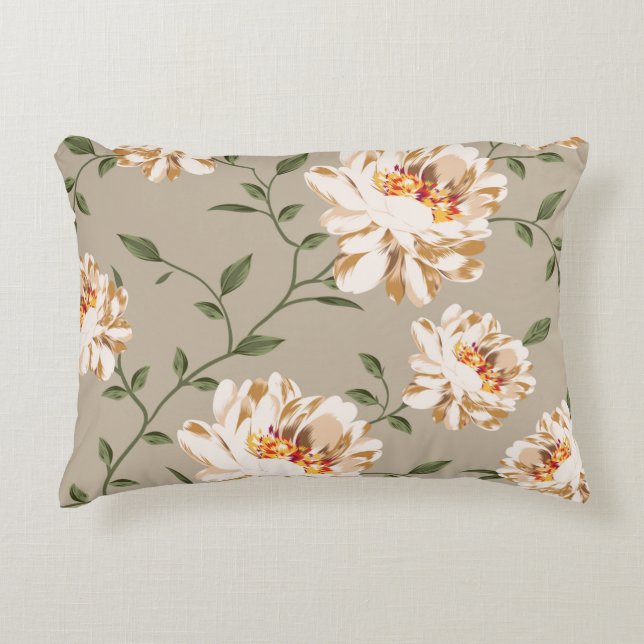 allover brown flower Pattern on blue backgroundflo Decorative Cushion (Front)