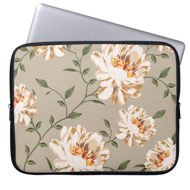 allover brown flower Pattern on blue backgroundflo Laptop Sleeve (Front)
