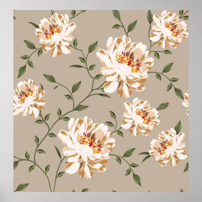 allover brown flower Pattern on blue backgroundflo Poster (Front)