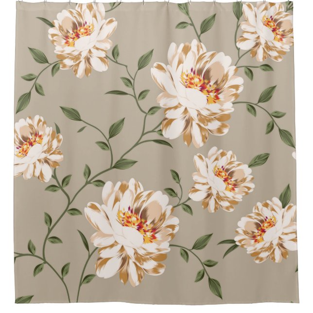 allover brown flower Pattern on blue backgroundflo Shower Curtain (Front)