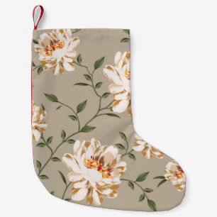 allover brown flower Pattern on blue backgroundflo Small Christmas Stocking