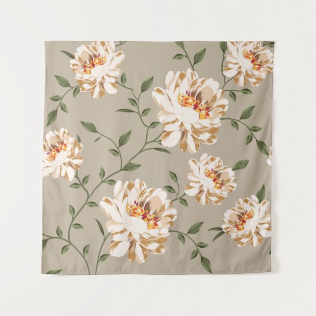 allover brown flower Pattern on blue backgroundflo Tapestry (Front)