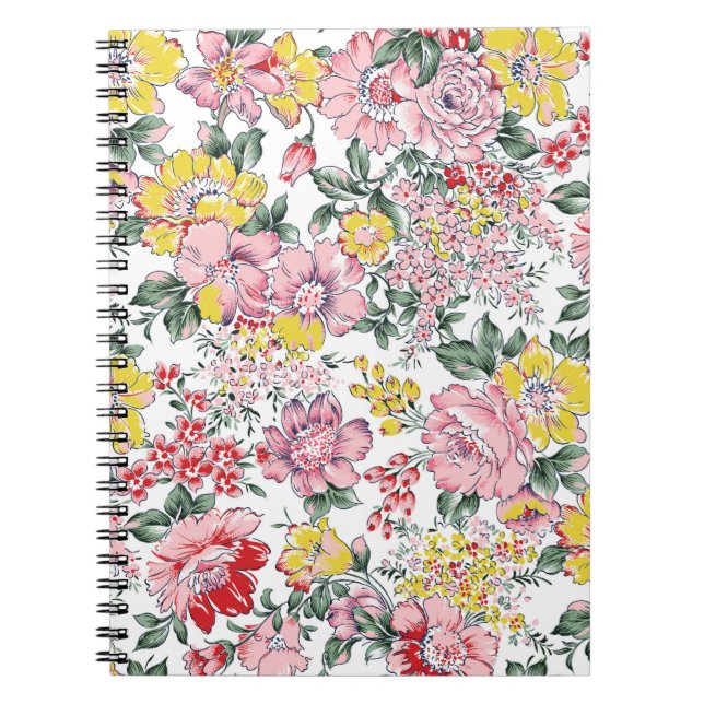 allover flowers pattern on white background notebook (Front)
