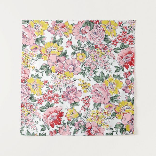 allover flowers pattern on white background tapestry (Front)