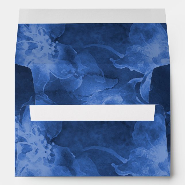 Allover Navy Blue Watercolor Flowers Envelope (Back (Bottom))