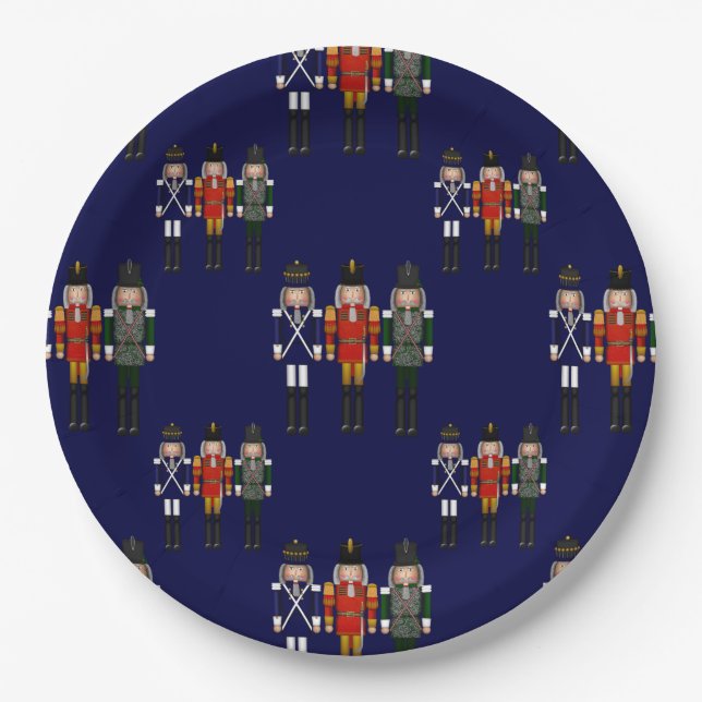 Allover Nutcrackers, Blue-Paper Party Plates (Front)