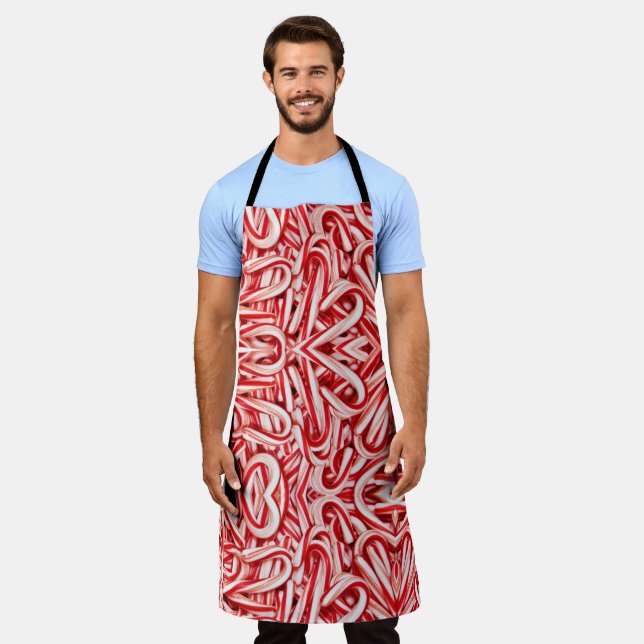 Allover Print Apron Candy Canes (Worn)