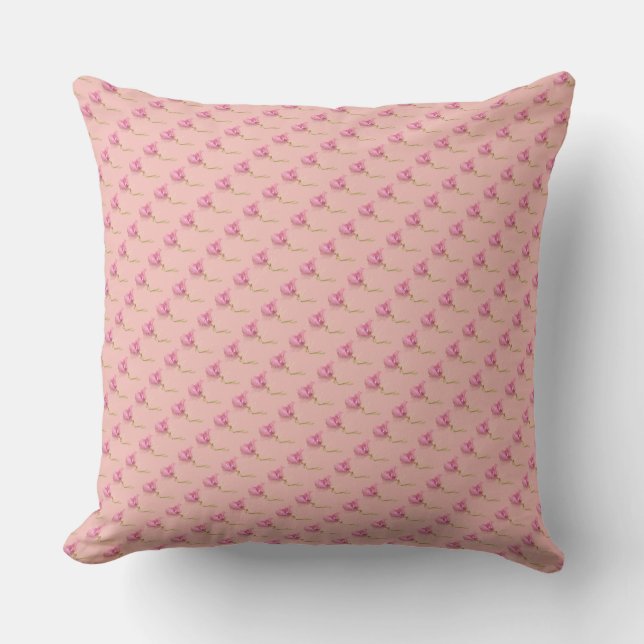Allover small pink flowers floral print helleborus cushion (Front)