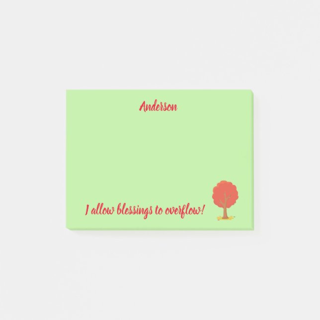 Allow Blessings positive affirmations Red Tree Post-it Notes (Front)