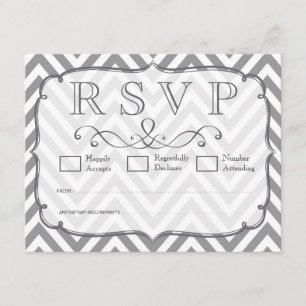Alloy Grey & White Chevron Wedding RSVP Cards