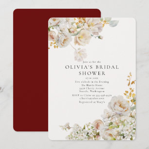 Allure - White Roses & Baby's Breath Bridal Shower Invitation