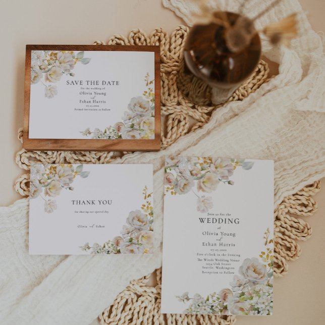 Allure - White Roses & Baby's Breath Wedding Invit Invitation (Creator Uploaded)