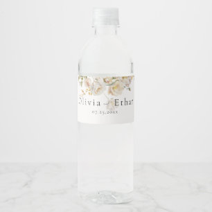 Allure - White Roses & Baby's Breath Wedding Water Bottle Label