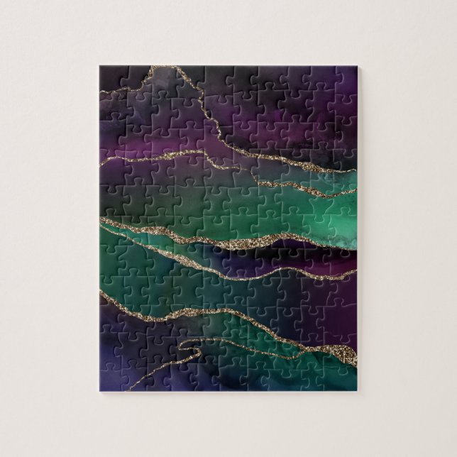 Alluring Agate | Dark Jewel Tone Stone Gold Veins  Jigsaw Puzzle (Vertical)