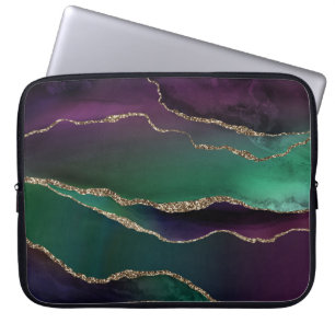 Alluring Agate   Dark Jewel Tone Stone Gold Veins Laptop Sleeve