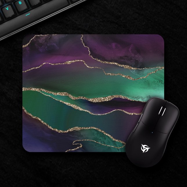 Alluring Agate | Dark Jewel Tone Stone Gold Veins Mouse Mat (Creator Uploaded)