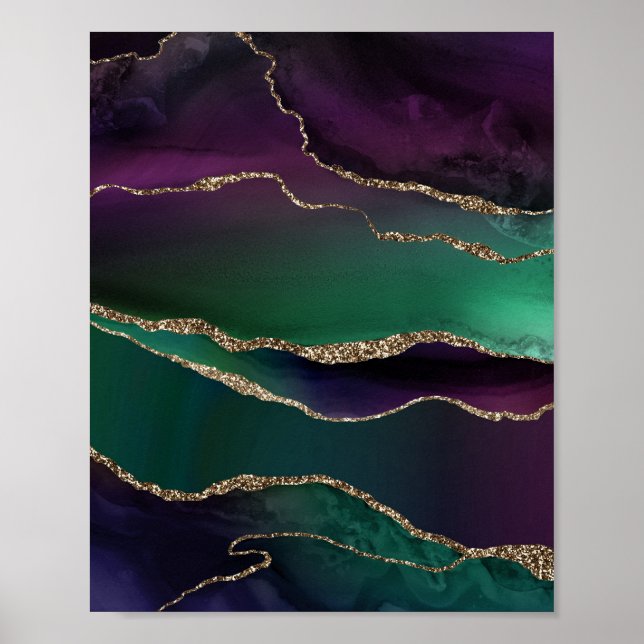 Alluring Agate | Dark Jewel Tone Stone Gold Veins Poster (Front)