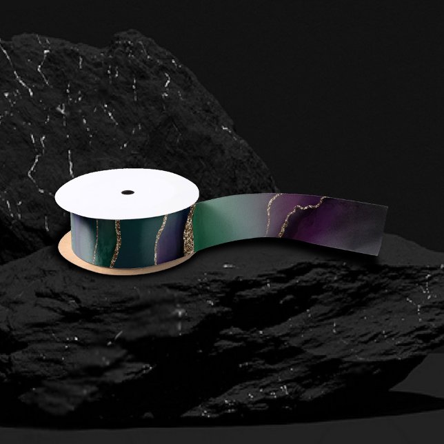 Alluring Agate | Dark Jewel Tone Stone Gold Veins Satin Ribbon (Creator Uploaded)