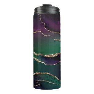 Alluring Agate   Dark Jewel Tone Stone Gold Veins Thermal Tumbler