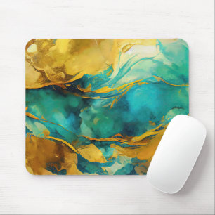 Alluring Blues and Golds Abstract   Mouse Mat