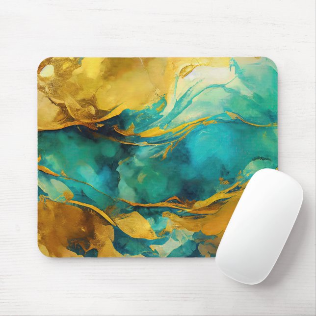 Alluring Blues and Golds Abstract   Mouse Mat (With Mouse)