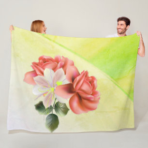 Alluring Flowers Youthful Green Fleece Blanket