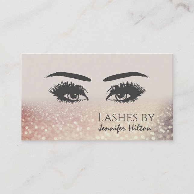 Alluring glittery lashes makeup eyes business card (Front)