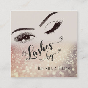 Alluring glittery lashes makeup winking eyes square business card