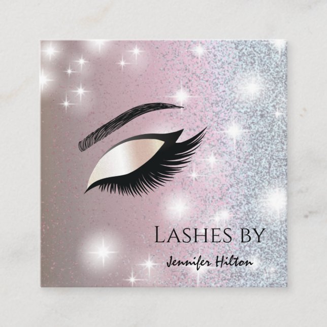 Alluring glittery trendy lashes makeup eye square business card (Front)