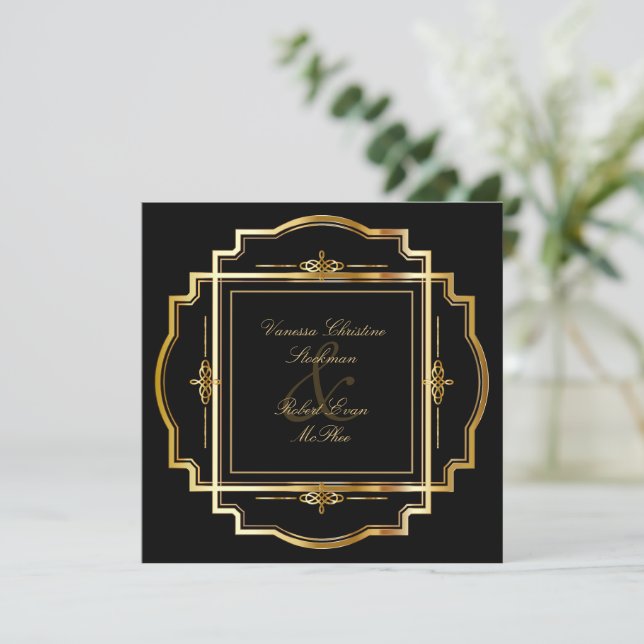 Alluring Gold Frame  Wedding Invitation (Standing Front)