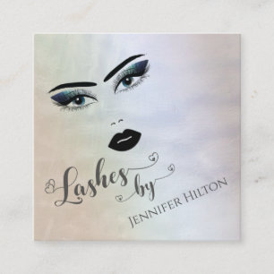Alluring modern attractive  girl face holographic square business card