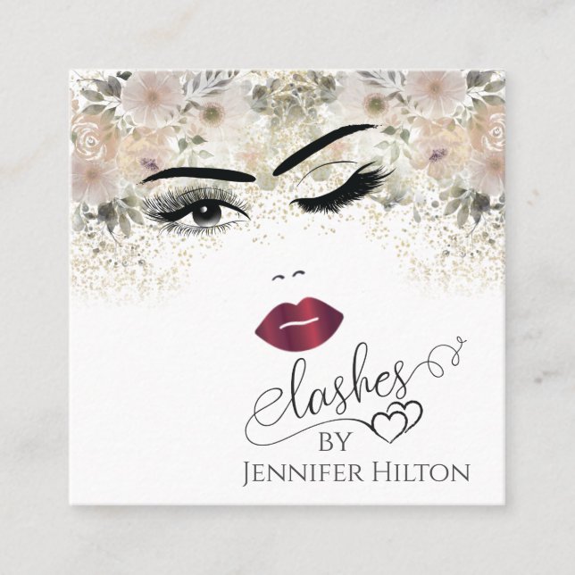 Alluring modern simple sensual girl face square business card (Front)