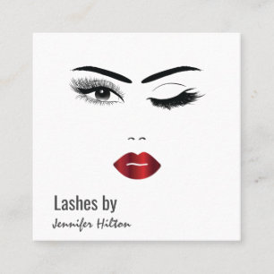 Alluring modern simple sensual winking girl face s square business card
