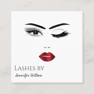 Alluring modern simple sensual winking girl face square business card