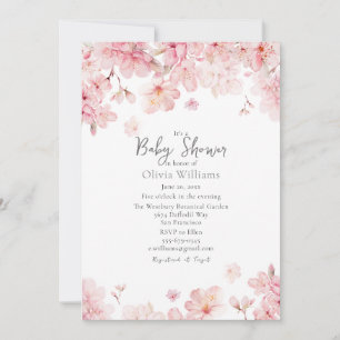 Alluring Pink Cherry Blossom Flowers Baby Shower Invitation