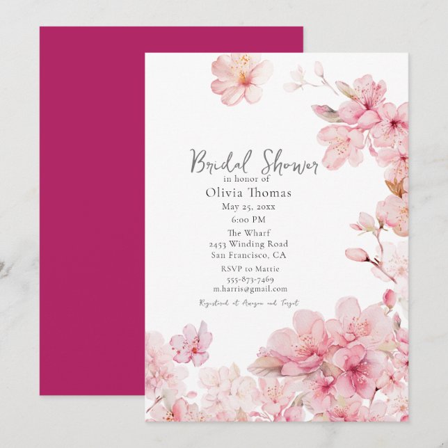 Alluring Pink Cherry Blossom Flowers Bridal Shower Invitation (Front/Back)